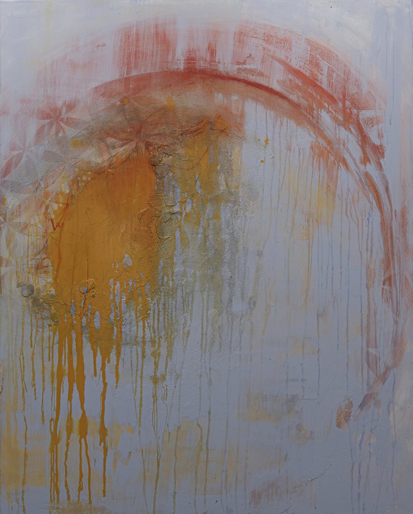 Goudkleurig, vloeiend, abstract door Deb Chaney