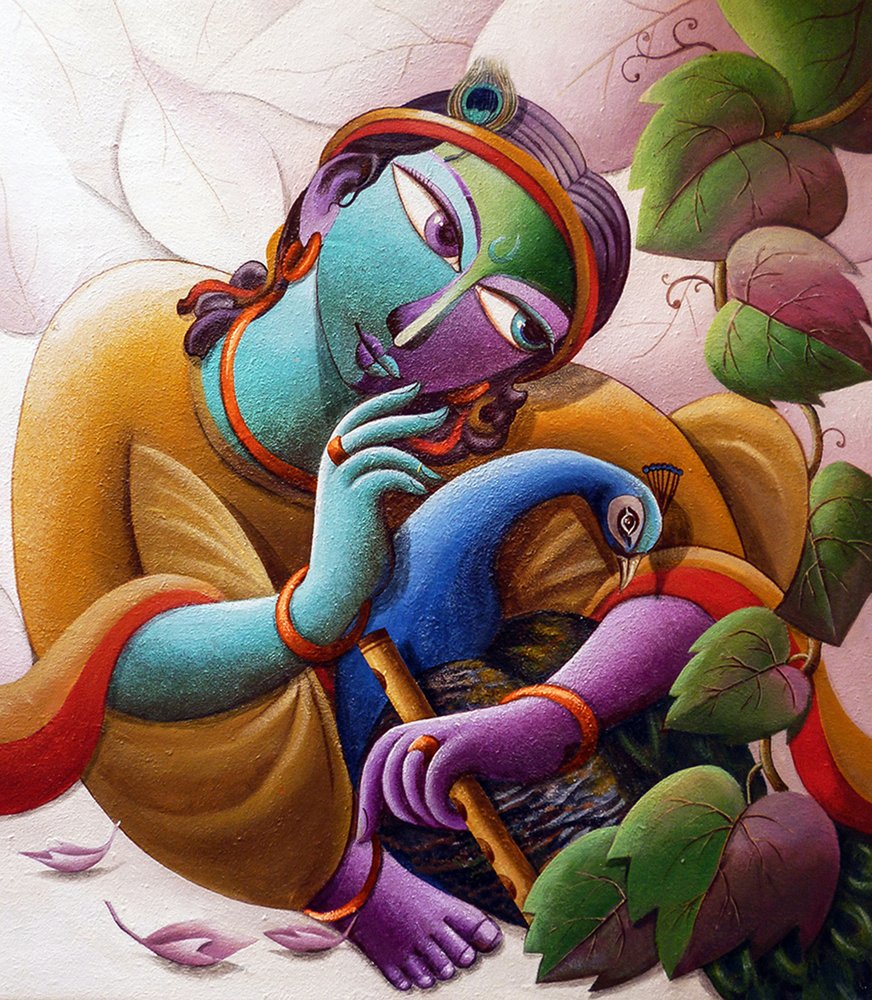 Heer Krishna met een pauw door Dhananjoy Mukherjee
