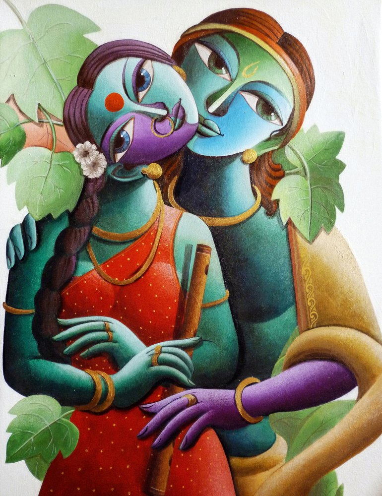 De omhelzing van Radha en Krishna door Dhananjoy Mukherjee