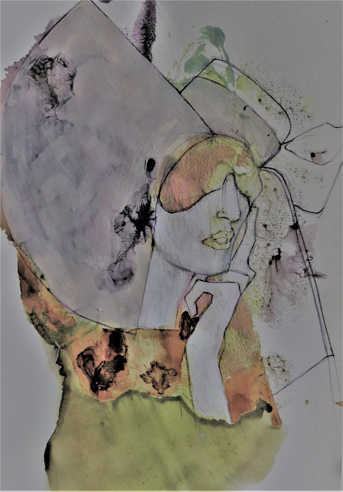 Abstract: Peinzende vrouw door Doris Schmitz