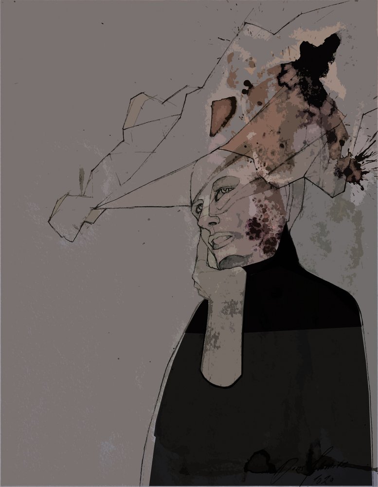 Abstracte, peinzende vrouw door Doris Schmitz