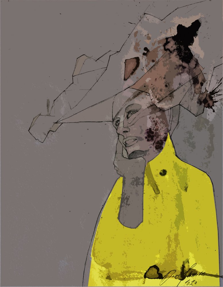 Abstract geel portret door Doris Schmitz