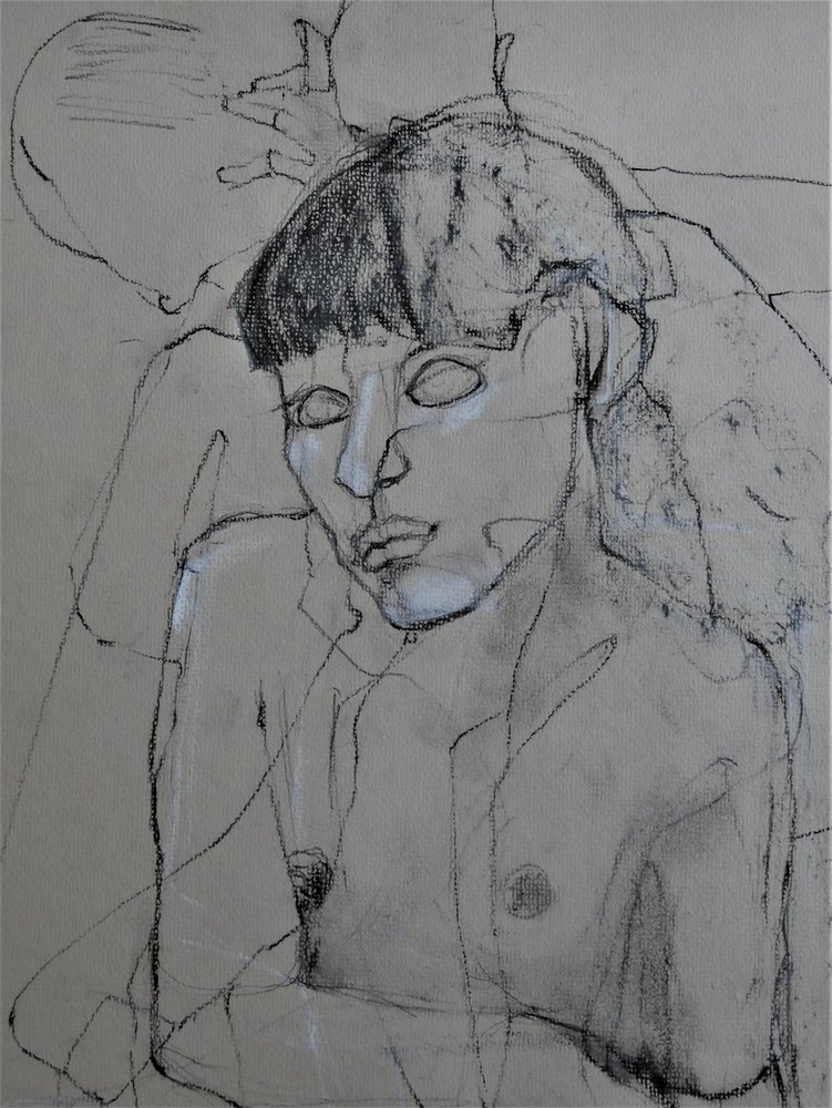 Naaktfiguur in houtskool door Doris Schmitz