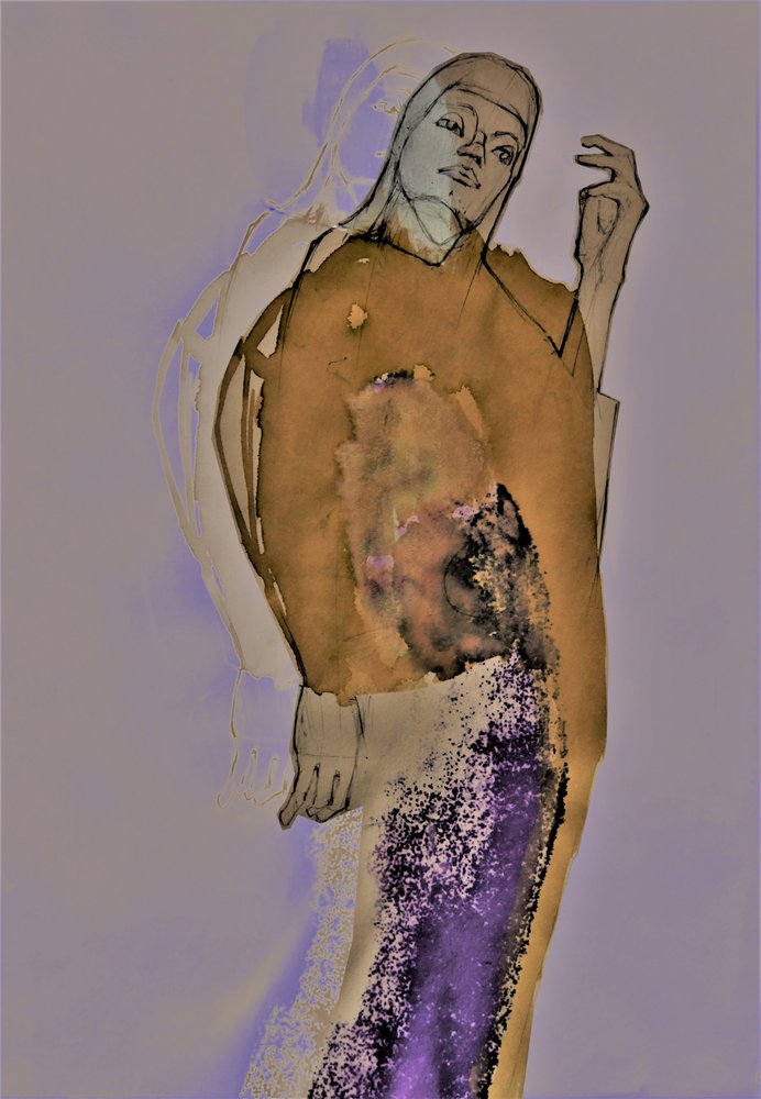 Contemplatieve, abstracte vrouw door Doris Schmitz