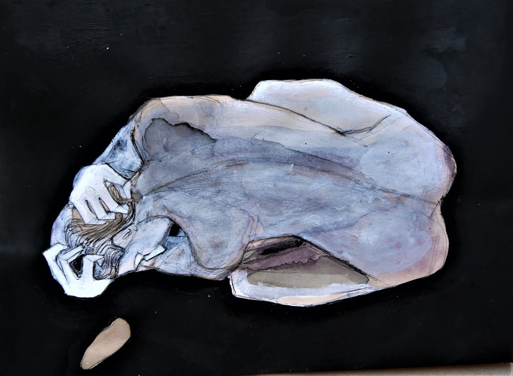 Contemplatieve blauwe figuur door Doris Schmitz