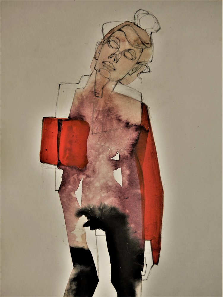 De contemplatieve rode vrouw door Doris Schmitz