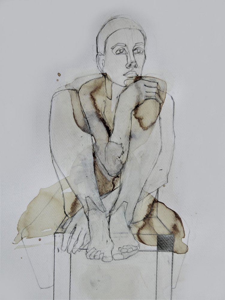 Contemplatieve zittende figuur door Doris Schmitz
