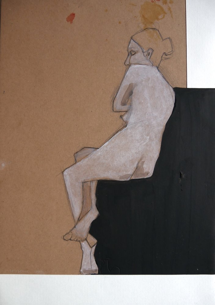 Contemplatief zittend naakt door Doris Schmitz