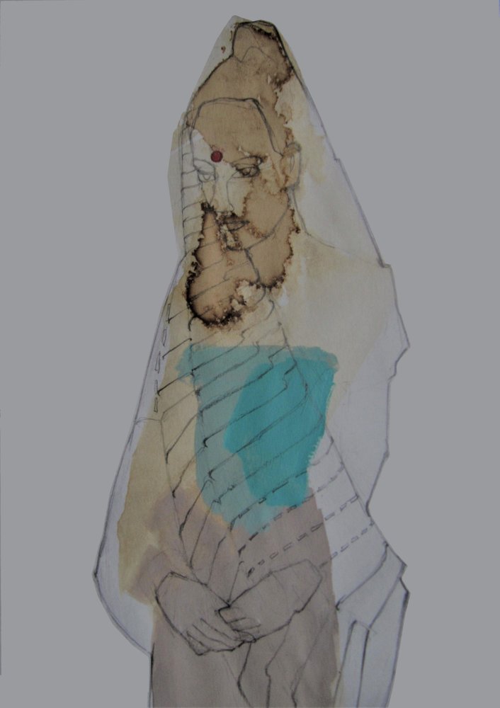 Contemplatieve, gesluierde figuur door Doris Schmitz