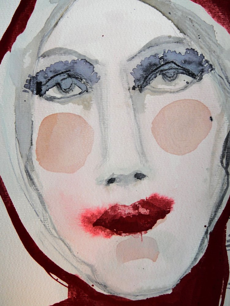 Dramatisch gezicht in aquarel door Doris Schmitz