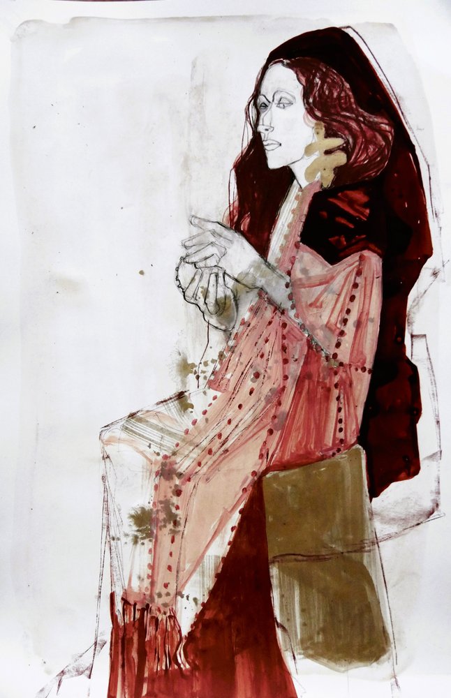 Elegante dame in het rood door Doris Schmitz