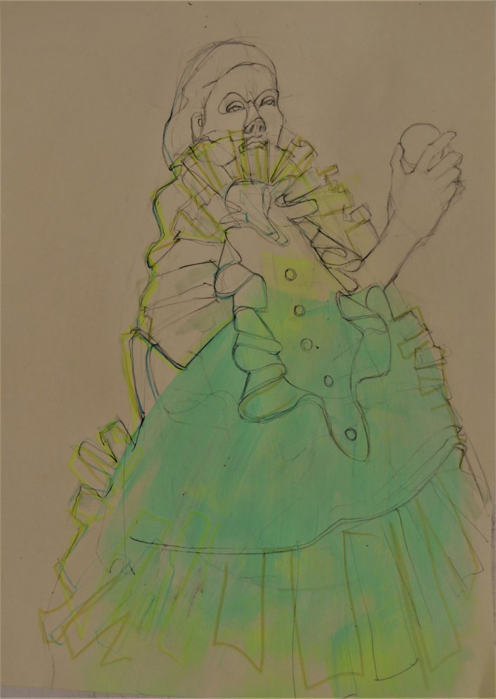 Elegante vrouw – groene schets door Doris Schmitz