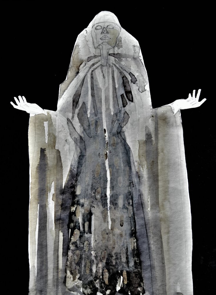 Etherische figuur met capuchon door Doris Schmitz