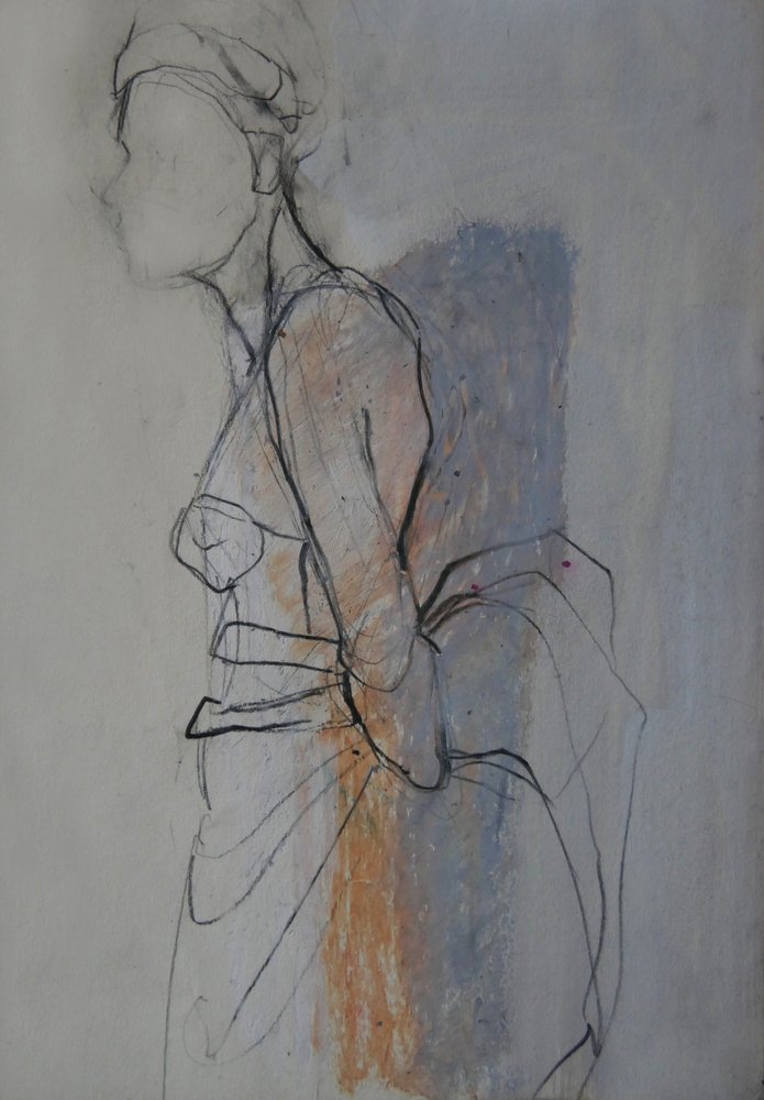 Schets van een sierlijk gedrapeerd figuur door Doris Schmitz