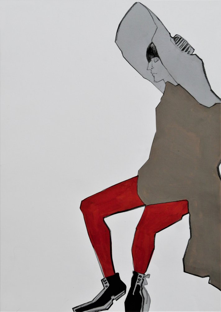 Figuur met capuchon en rode panty door Doris Schmitz