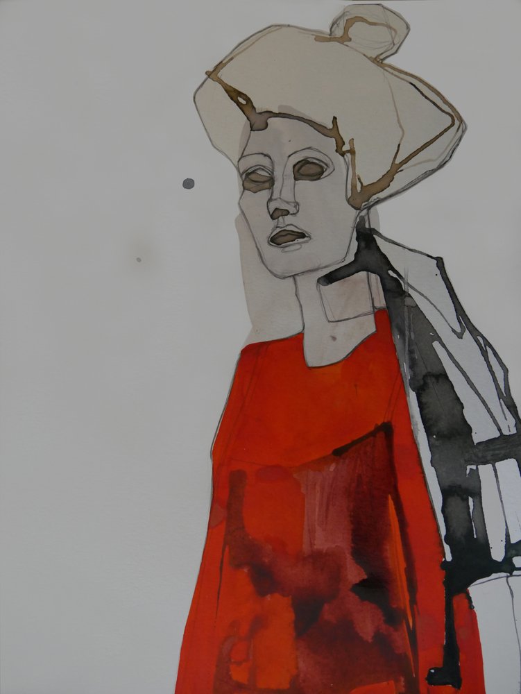 Moderne vrouw in het rood door Doris Schmitz