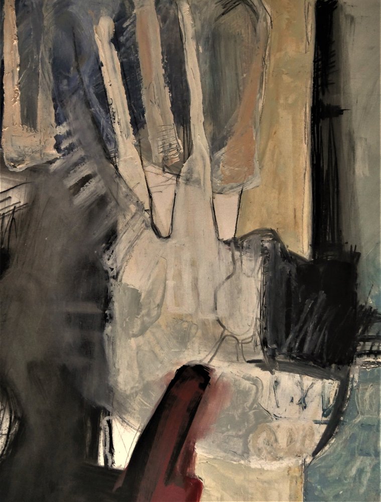 Ingetogen abstract met rood door Doris Schmitz