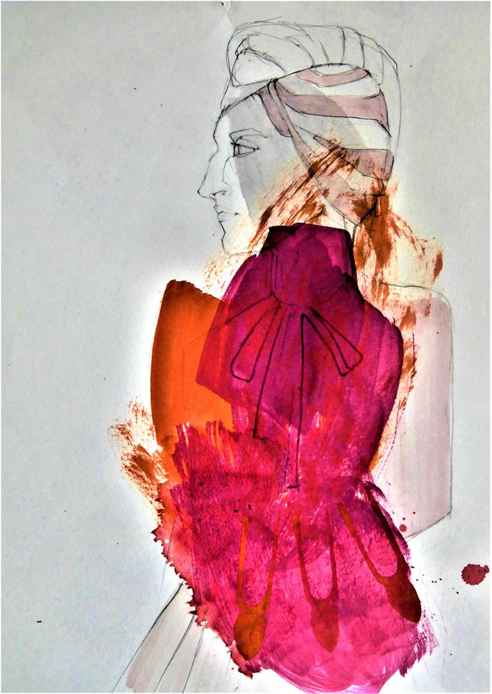 Roze abstracte modevrouw door Doris Schmitz