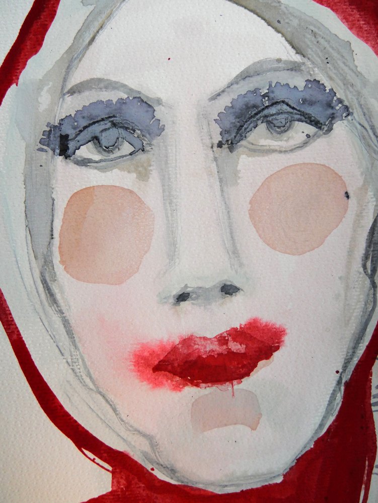 Portret met rode lippen door Doris Schmitz
