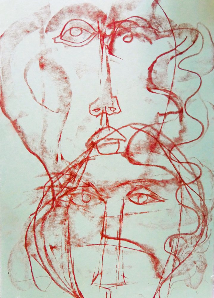 Twee abstracte gezichten door Doris Schmitz