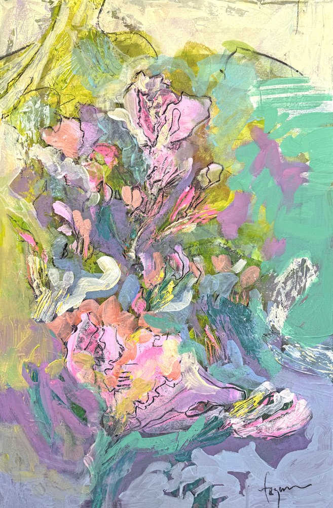 Abstracte pastelkleurige bloemen door Dorothy Fagan