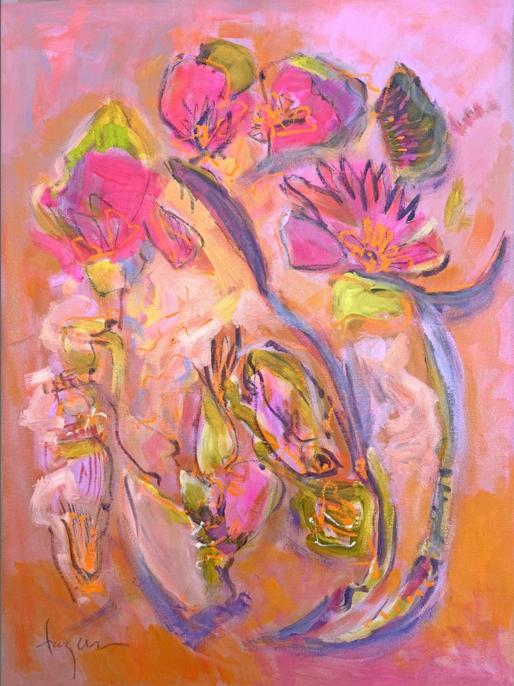 Roze bloemen, abstract door Dorothy Fagan