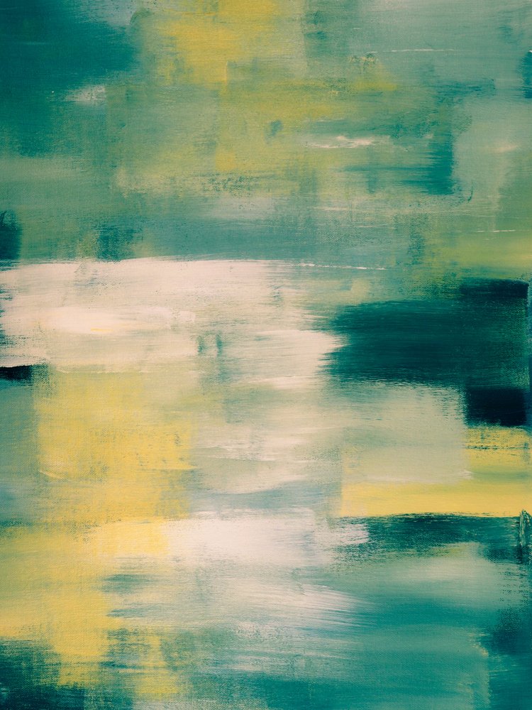 Rustgevend abstracte afbeelding in blauwgroen en geel door Ejaaz Haniff