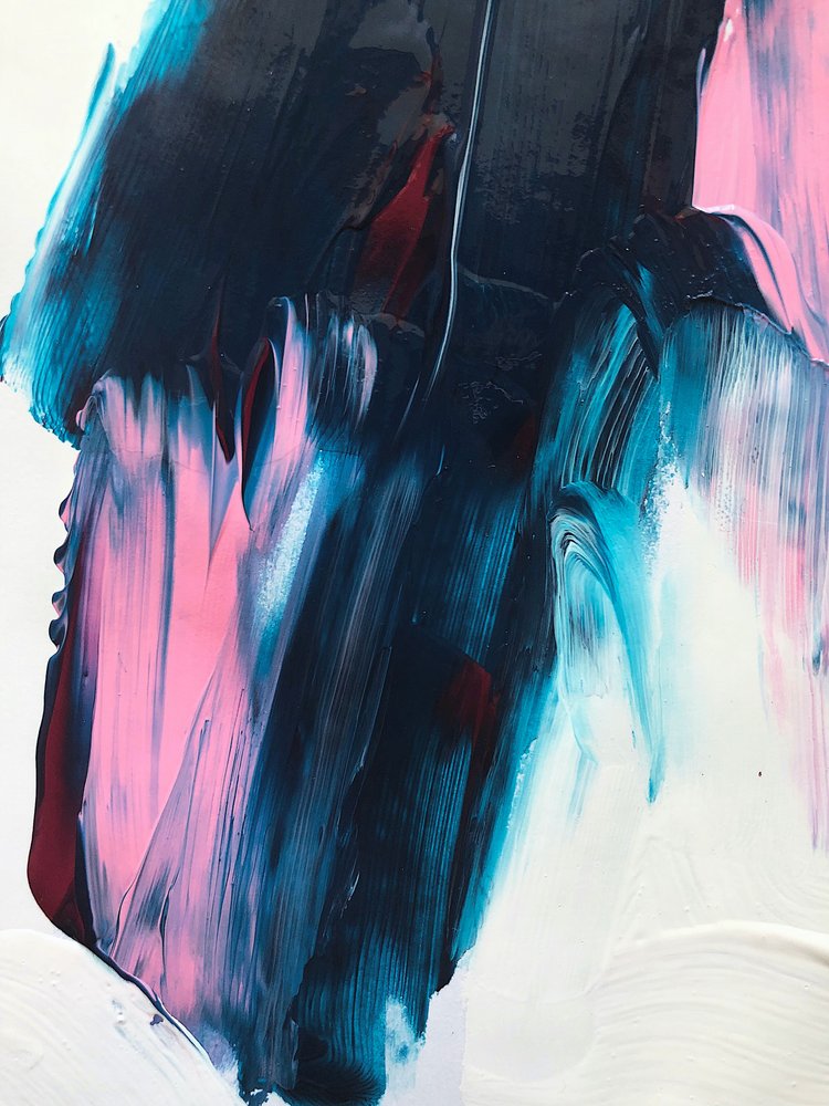 Dynamisch blauw-roze abstract door Ejaaz Haniff