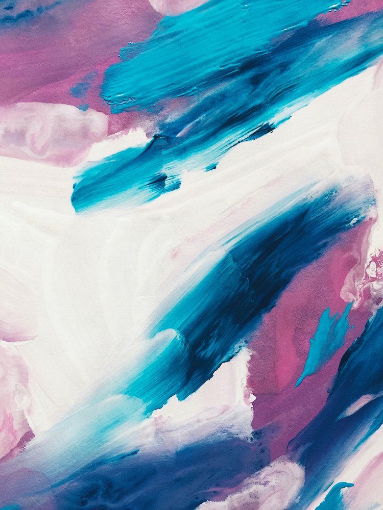 Dynamisch blauw-roze abstract door Ejaaz Haniff