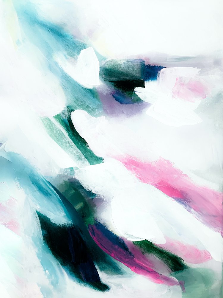 Stromend blauwgroen-roze abstract door Ejaaz Haniff