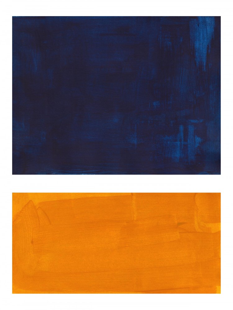 Indigo-oranje abstracte blokken door Ejaaz Haniff