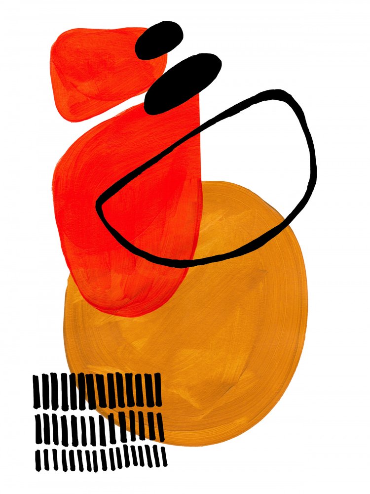 Modern rood-oranje abstract door Ejaaz Haniff