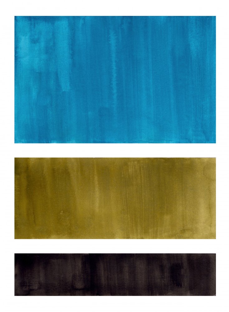 Blauw-goud geschilderde blokken door Ejaaz Haniff