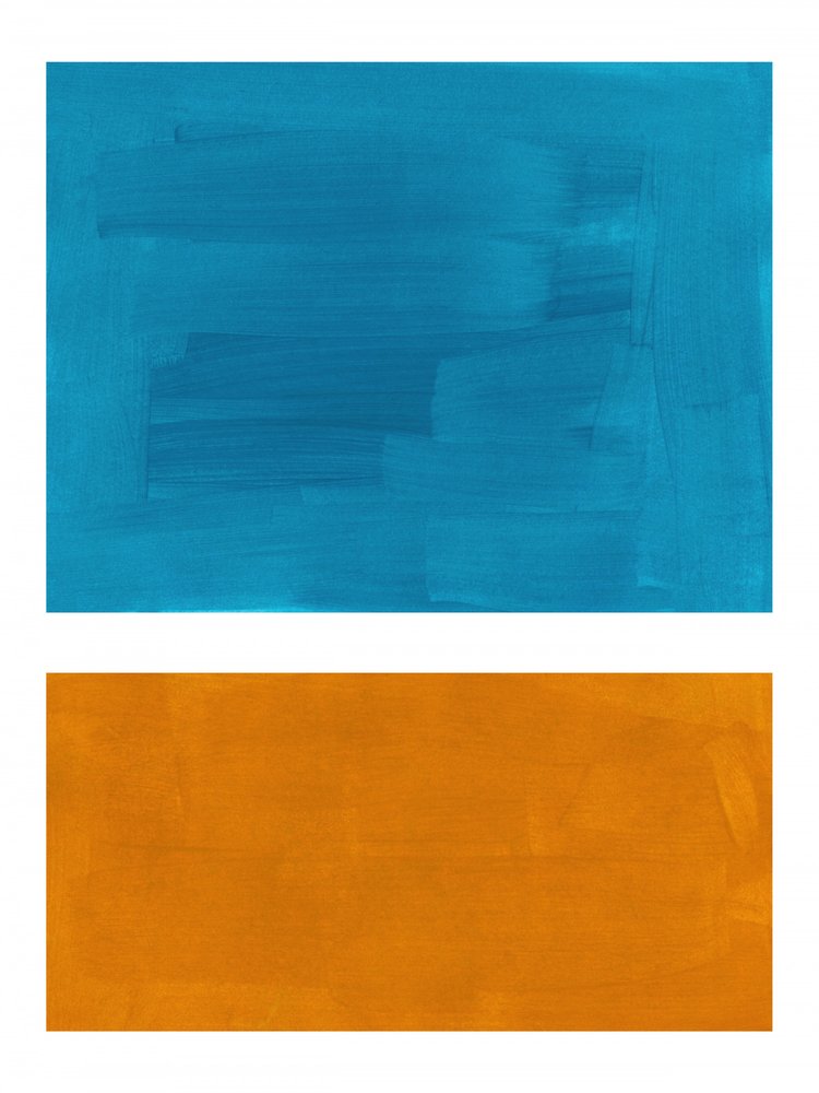 Kleurblokken in blauwgroen en oranje door Ejaaz Haniff