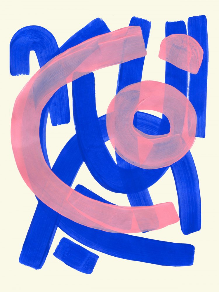 Levendig blauw-roze abstract door Ejaaz Haniff