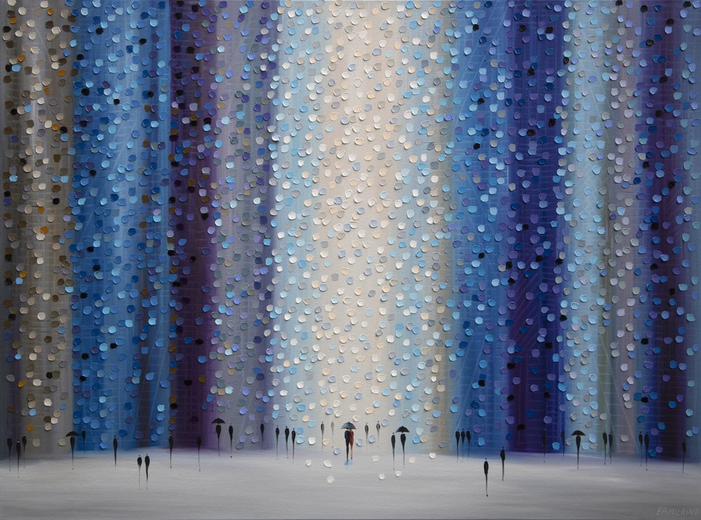 Wandelen door de blauwe regen door Ekaterina Ermilkina