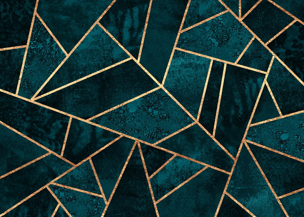 Teal-goudkleurig geometrisch mozaïek door Elisabeth Fredriksson