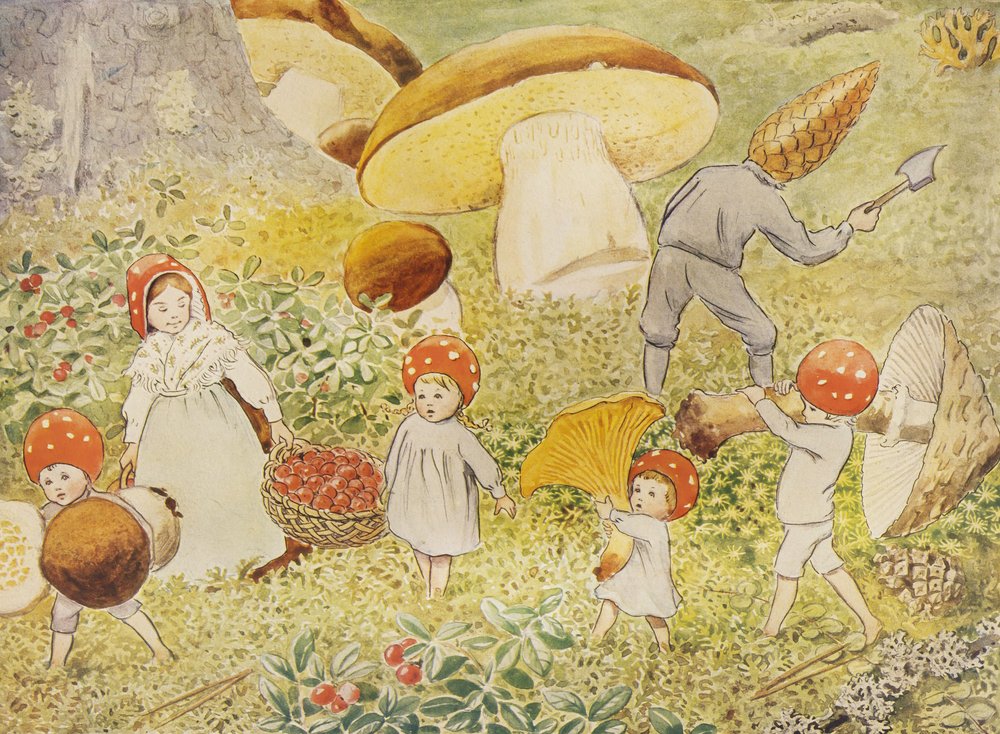 De Mushroom Kids-kerstman-kinderen door Elsa Beskow