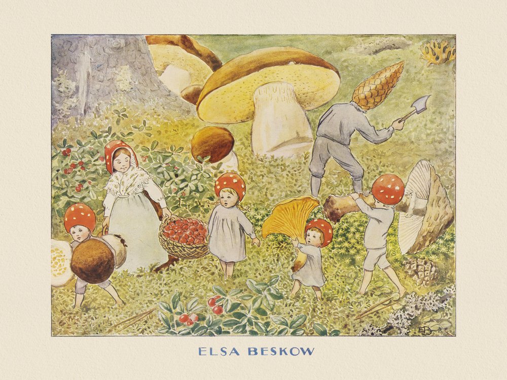 De Mushroom Kids-kerstman-kinderen door Elsa Beskow