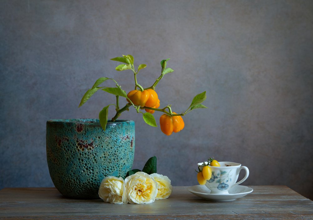 Verse paprika’s en rozen door Fangping Zhou