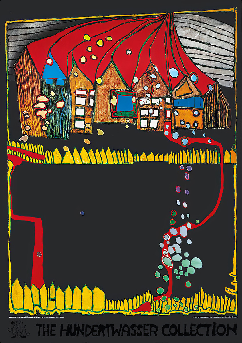 Huizen in de sneeuw door Friedensreich Hundertwasser