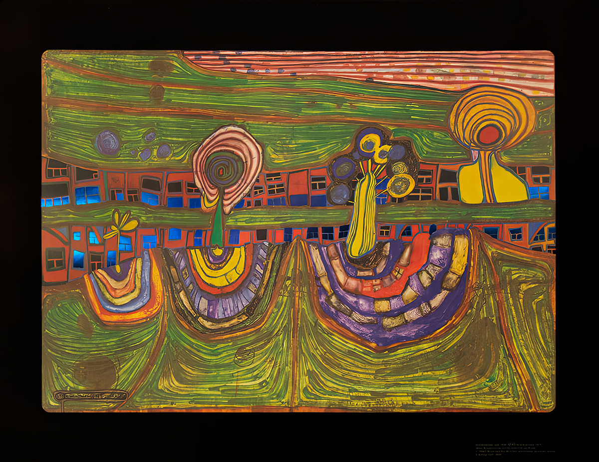 Voorstadsstraat door Friedensreich Hundertwasser