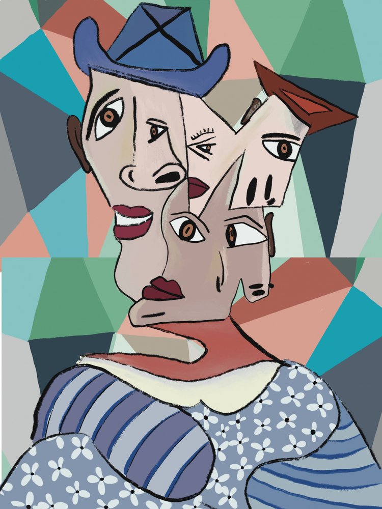 Kleurrijk kubistisch portret door GIovanna Gil Alves