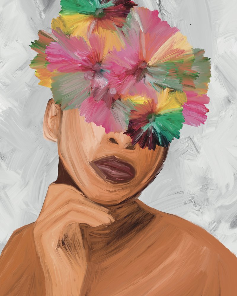 Portret van een vrouw met bloemen door GIovanna Gil Alves