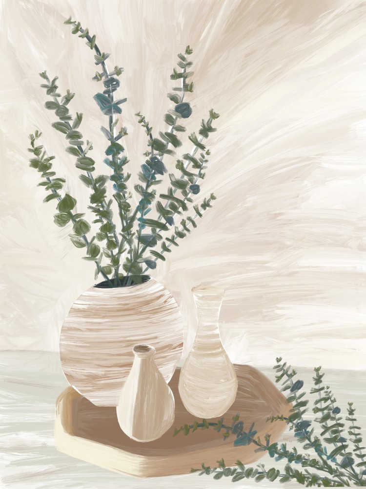 Rustgevend eucalyptusarrangement door GIovanna Gil Alves