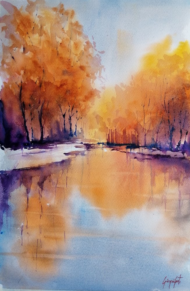 Herfstglans aan de rivier door Giorgio Gosti