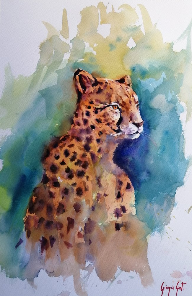 Majestueuze cheeta in aquarel door Giorgio Gosti