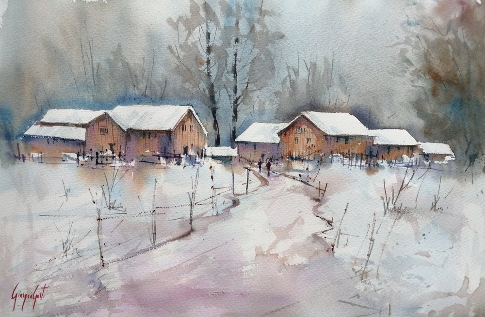 Rustiek winterdorp door Giorgio Gosti