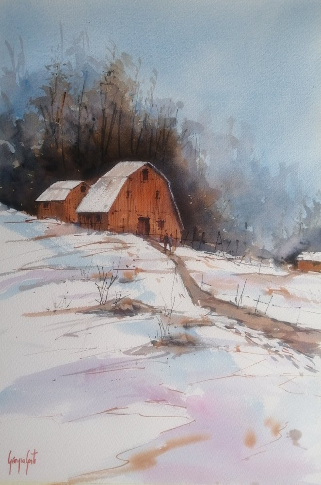 Besneeuwde boerderij door Giorgio Gosti