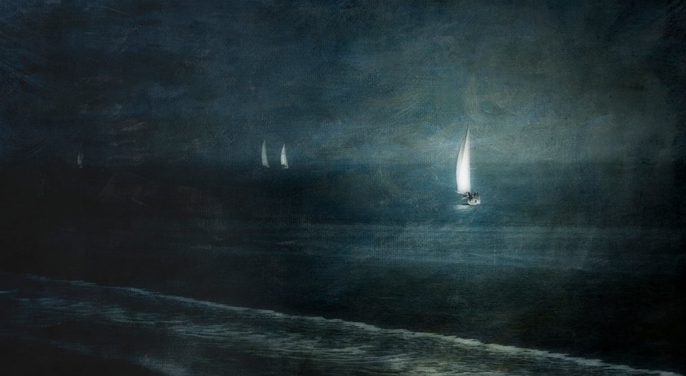 Zeilboten bij nacht door Greetje van Son